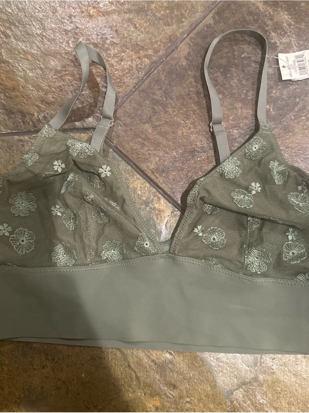 aerie Olive Green Floral Lace Bralette